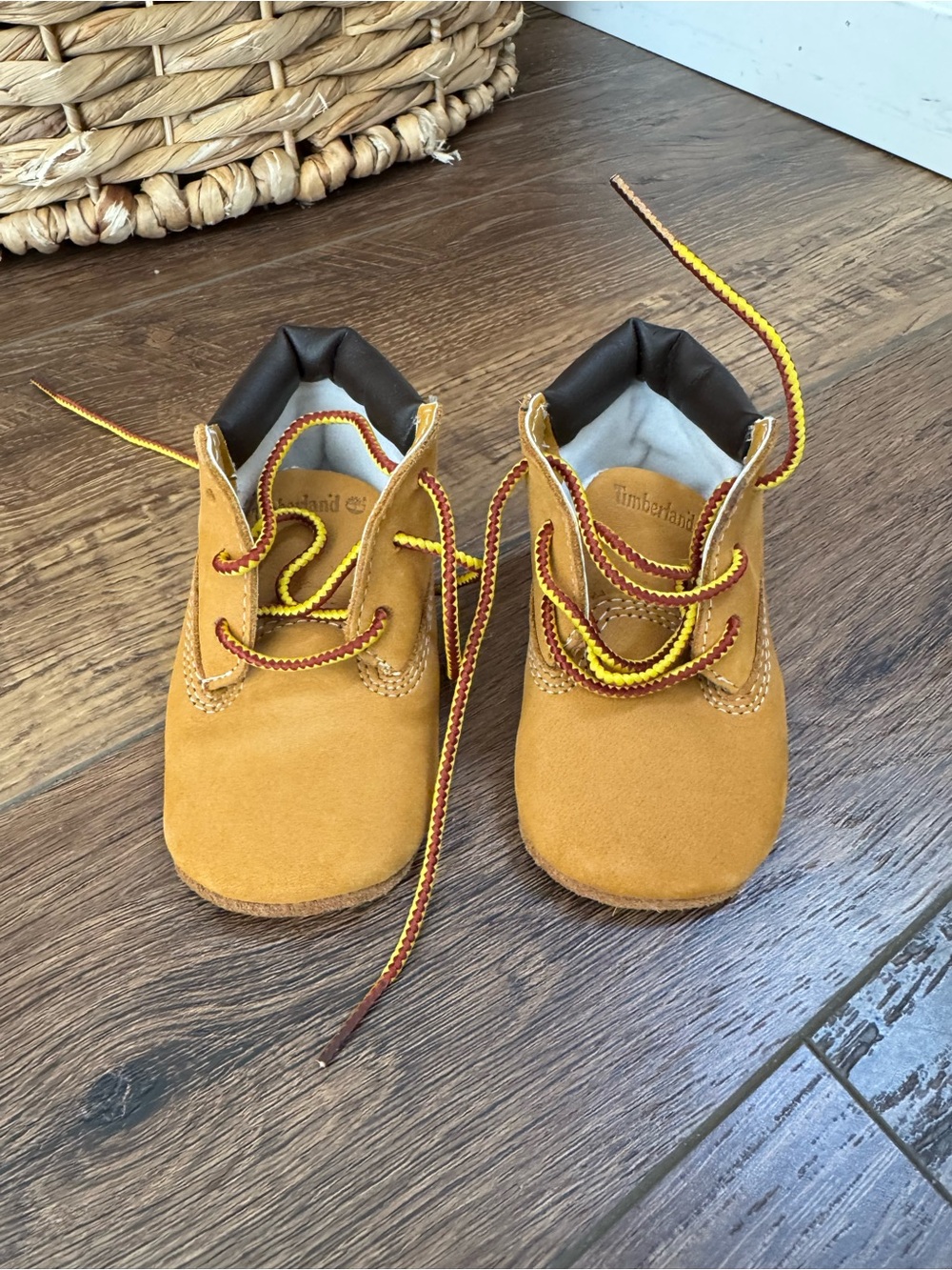 Timberland Baby Honey Wheat Suede Lace-Up Boots with Yellow/Brown Laces